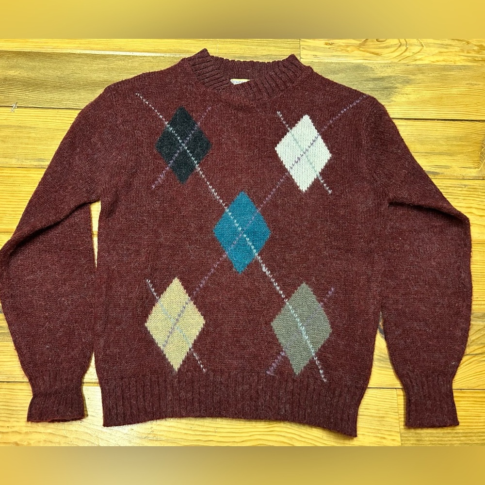 Vintage Sweater Mens L Acrylic Mohair Blend Diamond Pattern Grandpa Preppy Golf